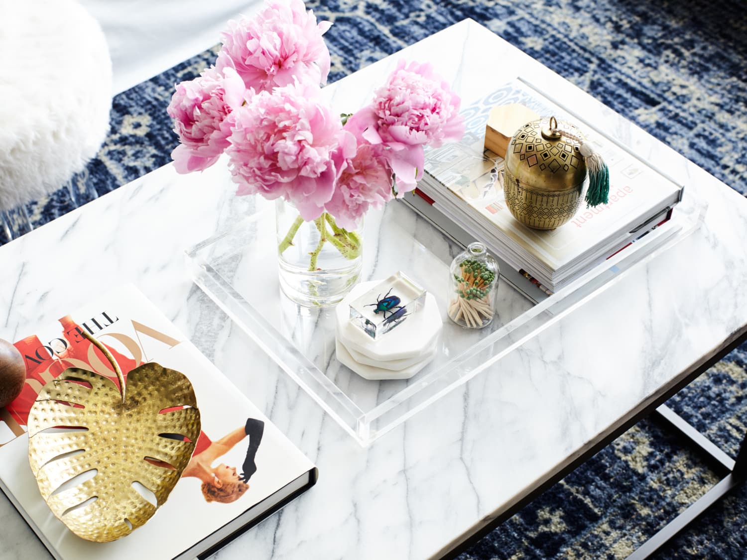 Styling a tray on top a coffee table